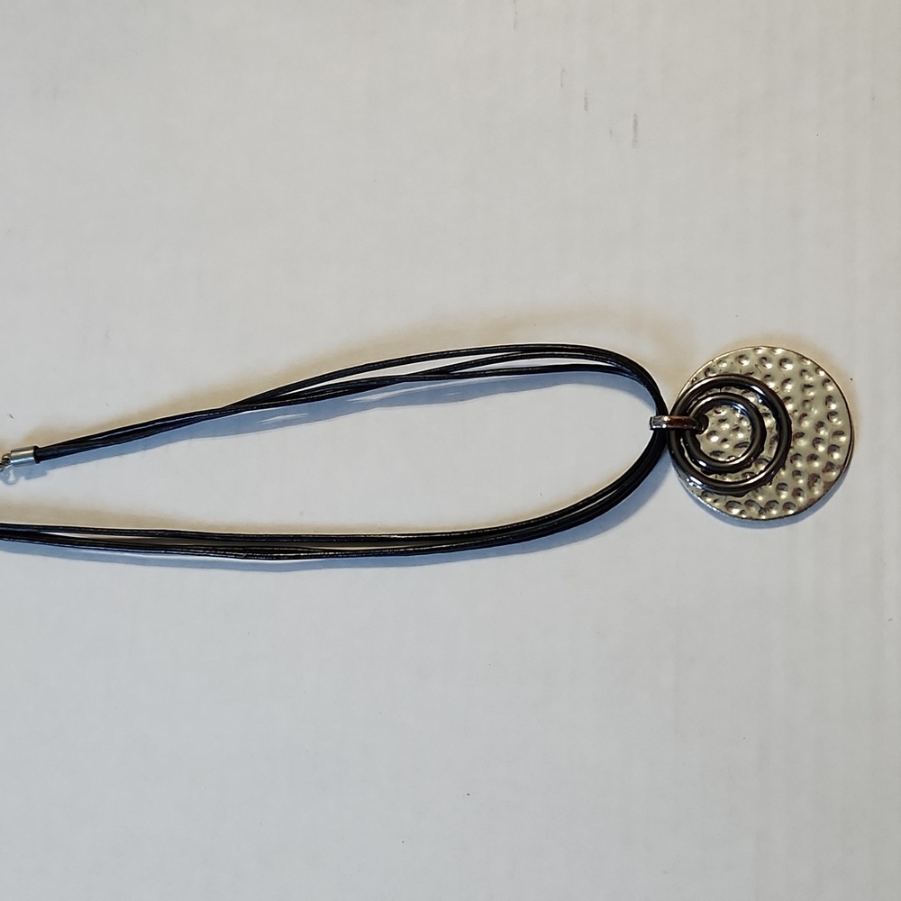 Necklace Black Roping Silver Bronze Medallion
